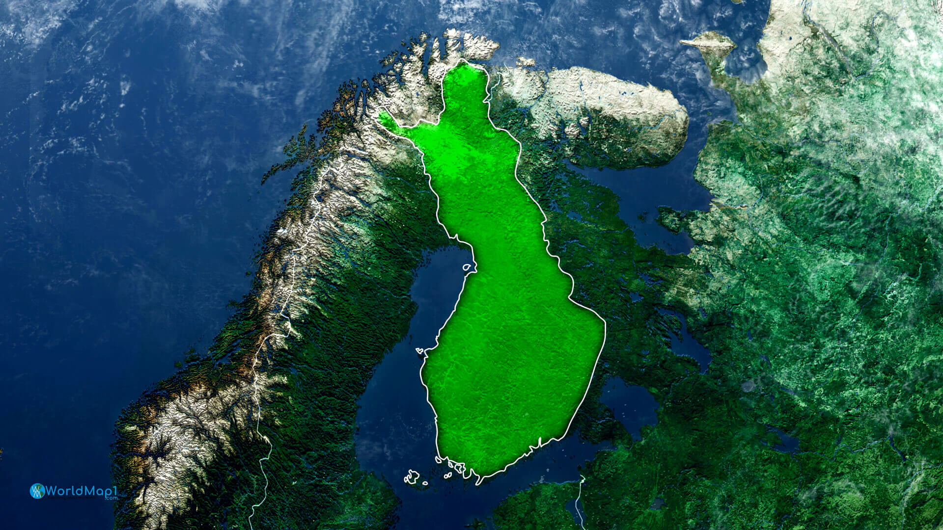 Finnland-Satellitenkarte mit Landesgrenze